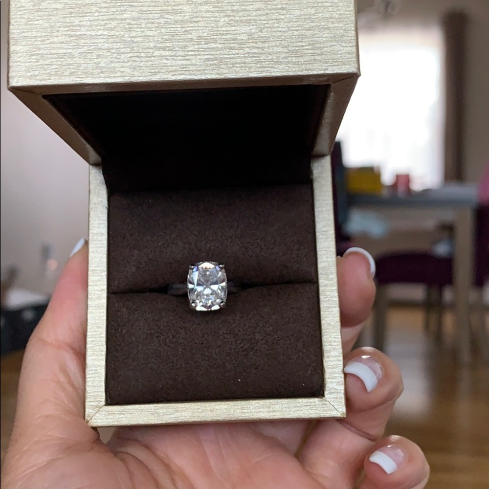 SOLD! 14kwg Cushion Cut Moissanite Solitaire Ring